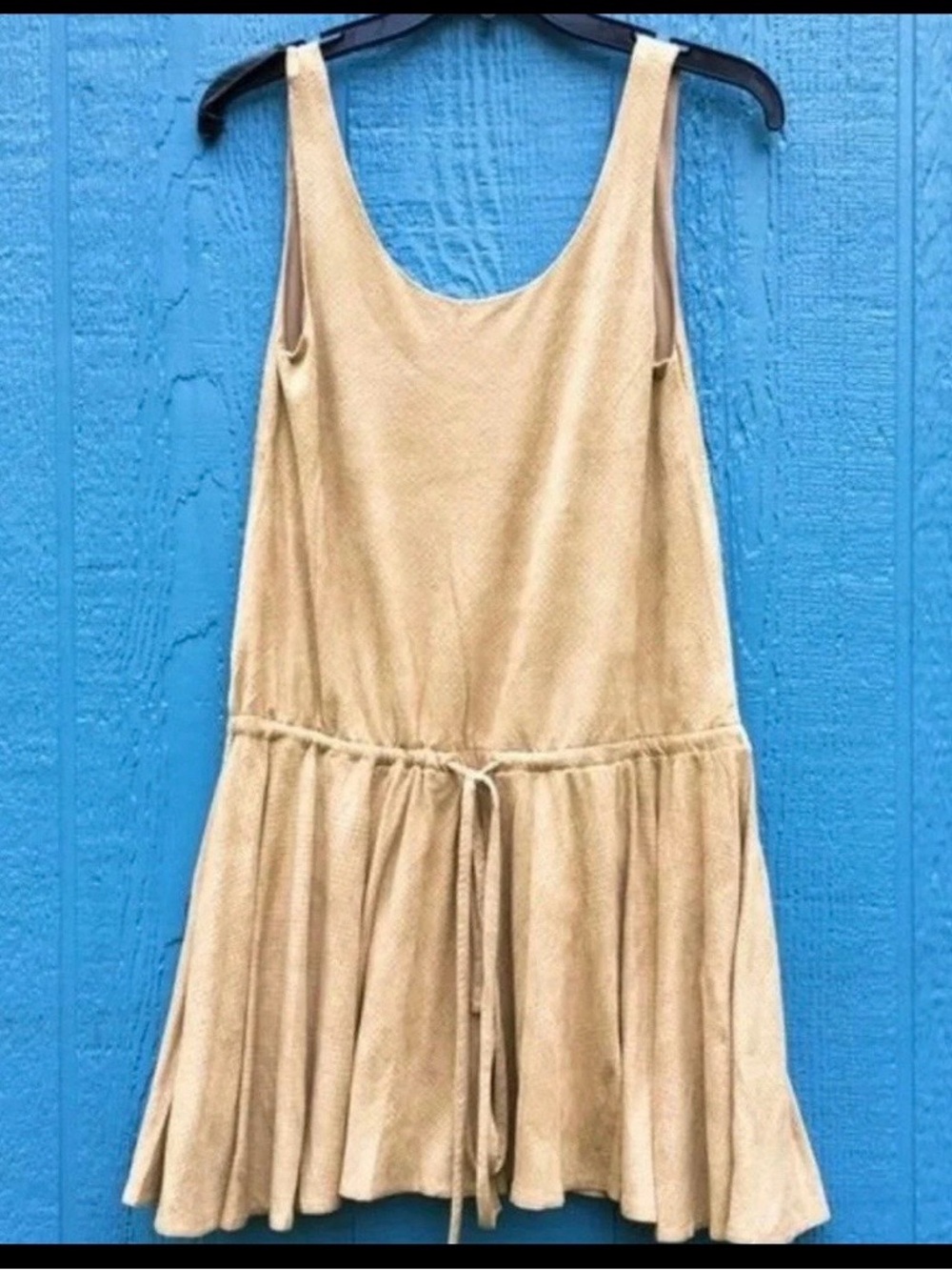 Free People Beige Drawstring Tank Mini Dress